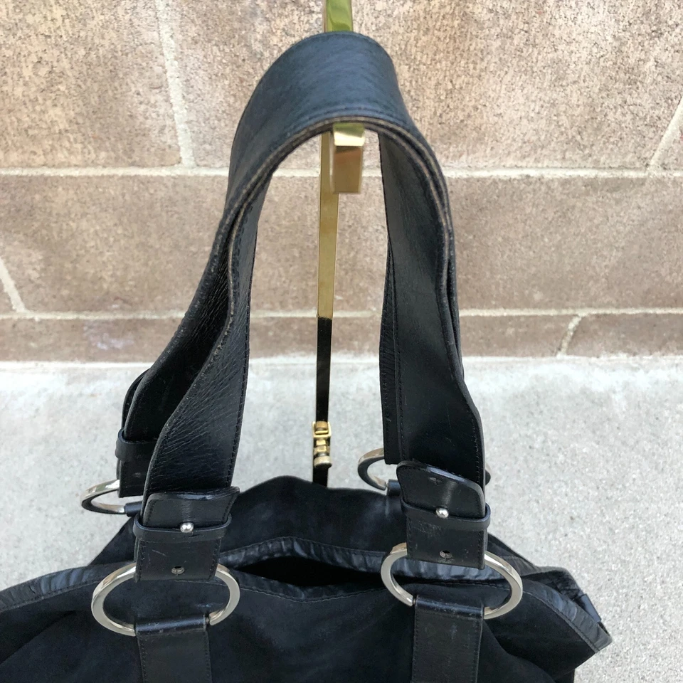 JANE AUGUST Designer Italy Purse Shoulder Hand Bag Black Leather Suede Large - Image 3 of 4