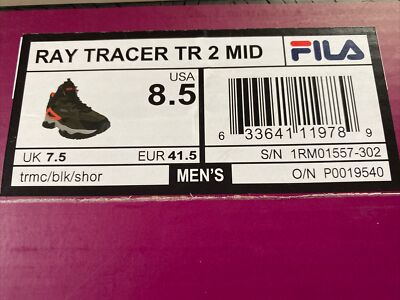 Fila Ray Tracer TR 2 Mid Men's Black 1RM01557-302 NEW IN BOX 8.5