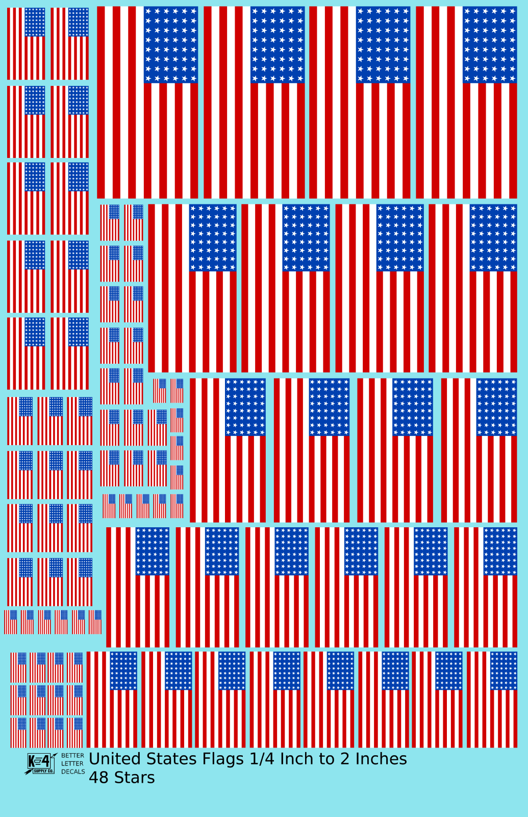 K4 All Scales Scale Decals 48 Star United States US Flags Red White and Blue