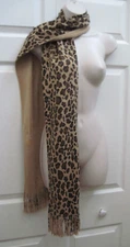 CEJON Leopard Print & Tan Knit Neck Scarf with Gold Threads Reversible  86x9