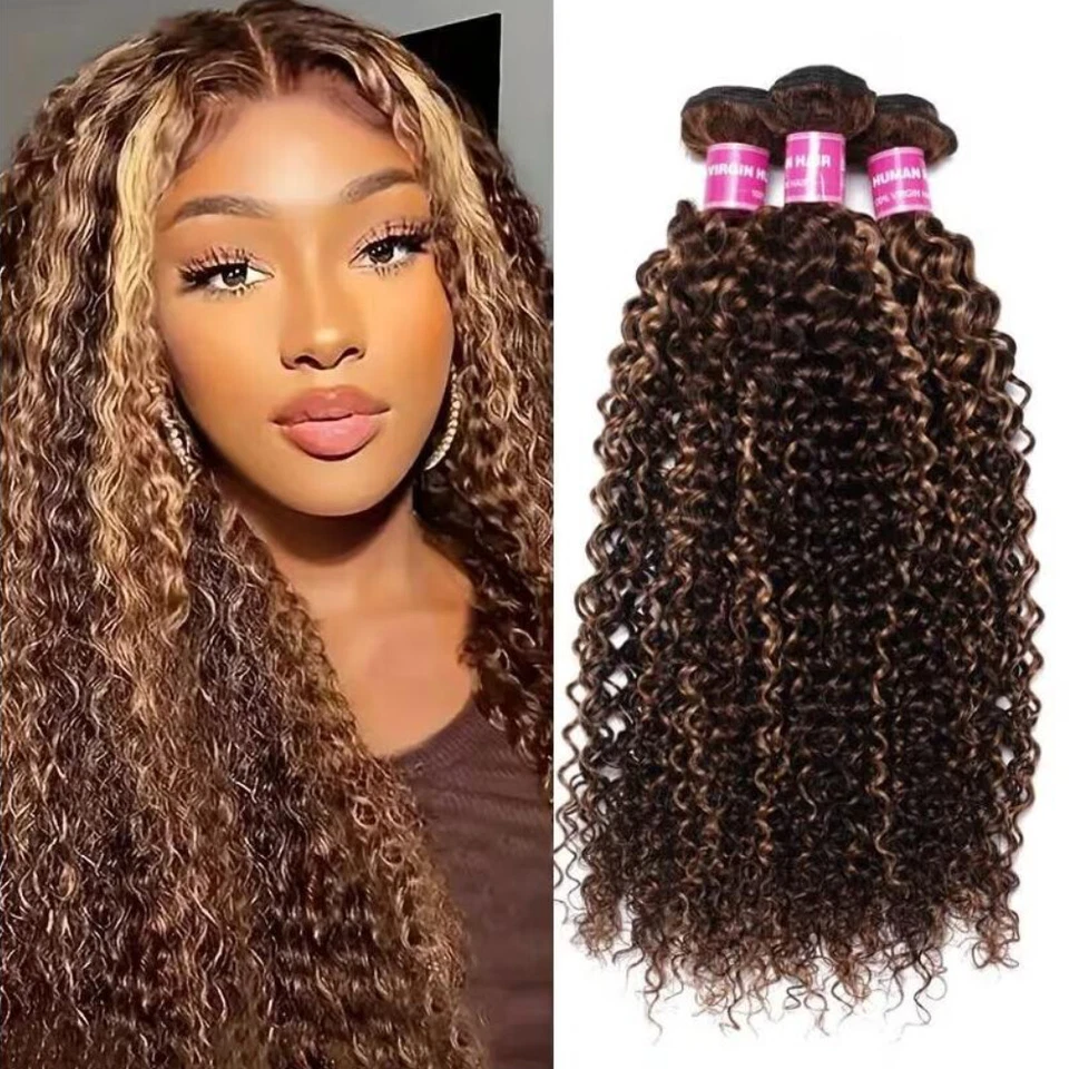 UNICE Indio Ombre Destacado Rubio Rizado Paquetes Extensión Cabello Humano Tejidos 9A Foto 2 de 4