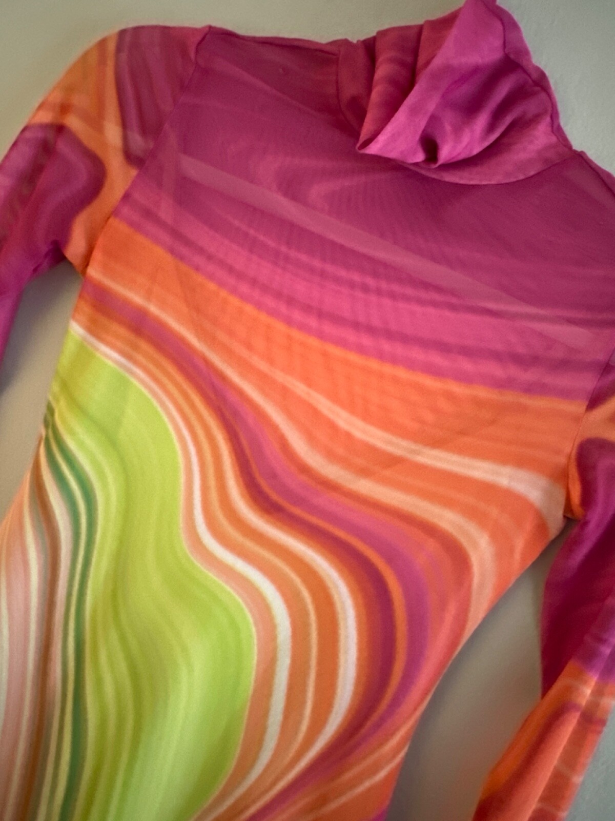 AFRM Abstract Spring Wave Bodycon Turtleneck Mesh… - image 3