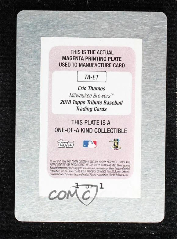 2018 Topps Tribute Printing Plate Magenta 1/1 Eric Thames #TA-ET Auto ow6 - Image 2 of 3