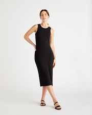 Quince Women Tencel Rib Knit Sleeveless Dress Black Basic Sleeved S