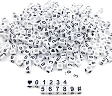 400pcs Number Beads Square White Acrylic 6x6mm Mixed Number Beads Acrylic Plasti