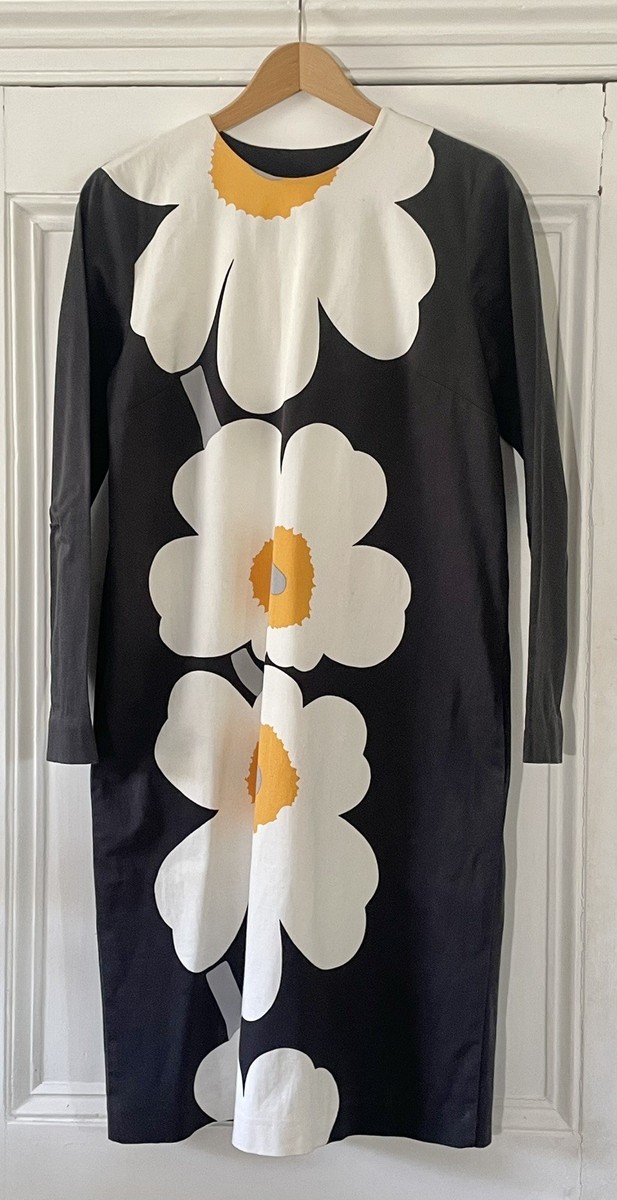 Marimekko Lenita Unikko Womens Black White Orange Poppy Print