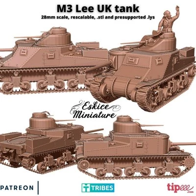 3D PRINTING VALLEY WWII Commonwealth M3 Lee Tank Various Scales Historical Wargaming