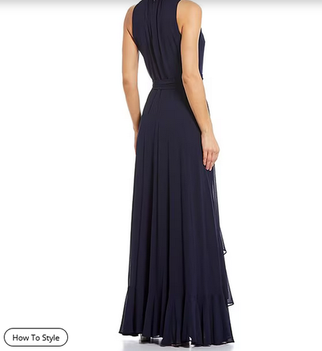 Alex Marie 10 Colette marineblau geraffter Saum abgestuft Taille zum Binden formelles Maxikleid 178 $ - Bild 2 von 23