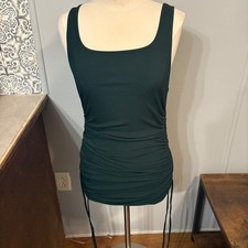 Deep Green Ruched Bodycon Tank Dress Adjustable Length  (Women's XL)