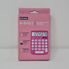 CATIGA Desktop Calculator 8 Digit with Solar Power and Easy to Small, Pink