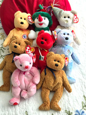 Ty Beanie Babies Bear Lot of 7-Osito Mexico 1997-Teddy, 1999 Signature, Snowman