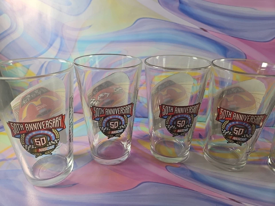 Juego de 6 gafas Bill Elliott NASCAR 50 aniversario 1998 Mac Tonight Foto 4 de 4