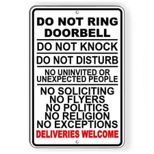 Do Not Ring Doorbell Knock Disturb Deliveries Welcome Sign / Decal  / Si187 /