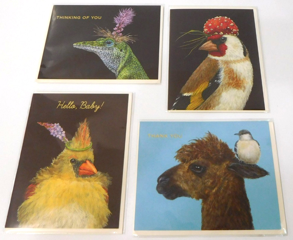 4 x GREETING CARD ~ Hester & Cook ~ Llama Bird Iguana Lizard ~ BLANK INSIDE lot
