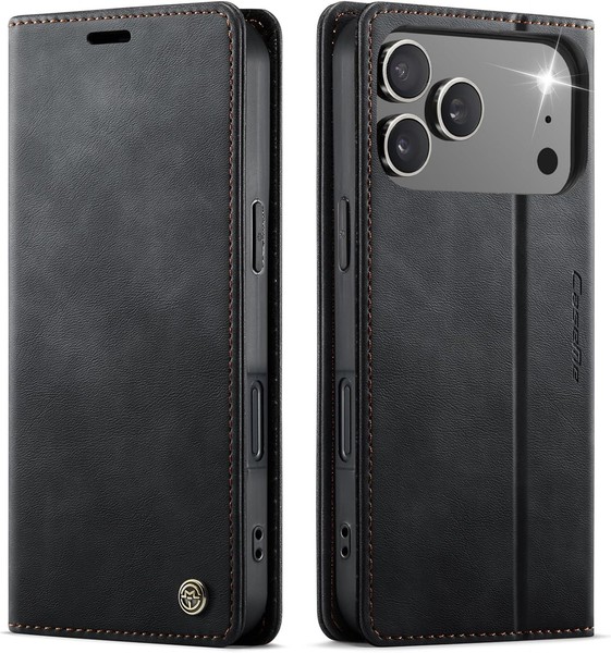 HandyhüLle KlapphüLle Leder Schwarz Rfid SchutzhüLle FüR Iphone 18 Pro Max 17-image