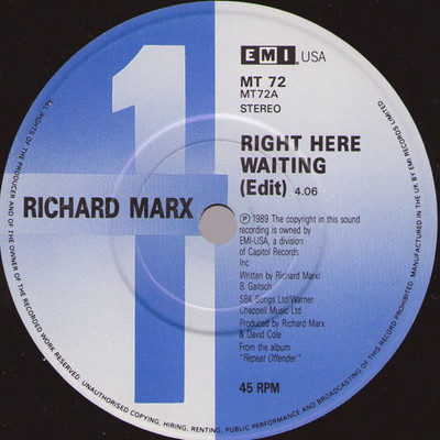Richard Marx   Right Here Waiting - EMI Records  - 1989