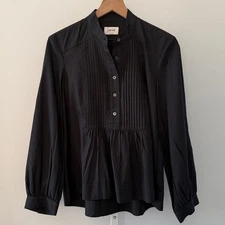 JOIE Webb cotton pleated long sleeve blouse black small