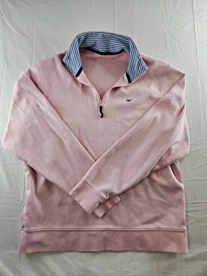 Jersey Vineyard Vines Para Hombre Talla Mediana Bebé Rosa 1/4 Cremallera Manga Larga M Foto 3 de 4