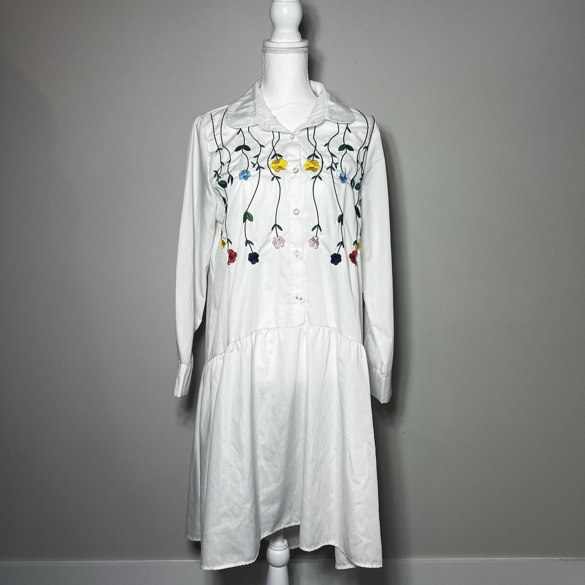 flower embroidered shirt dress SILVIA SHIRT DRESS WITH EMBROIDERED BELT In SILK VELVET