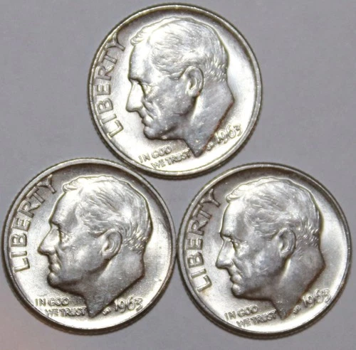 (3) 1963-D Roosevelt Dimes - About Uncirculated - #1292E - FREE SHIPPING