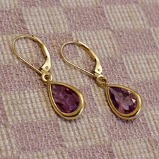 NEW 14K YELLOW GOLD 3.00ct 10x7mm NATURAL AMETHYST WIRE LEVERBACK DROP EARRINGS