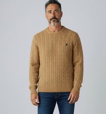 Polo Ralph Lauren Men's Tan Cable Knit Sweater Cashmere Wool Blend Size XL