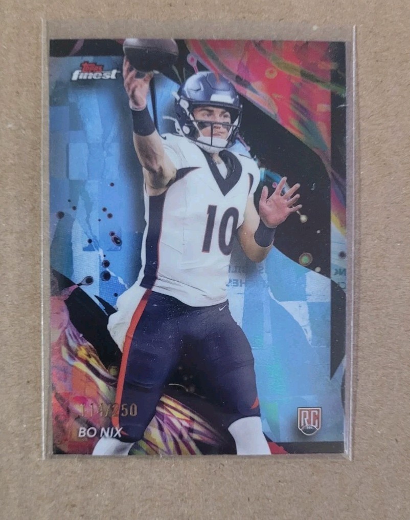 2024 Topps Finest - Uncommon Bo Nix #163 Sky Blue Refractor /250 (RC)