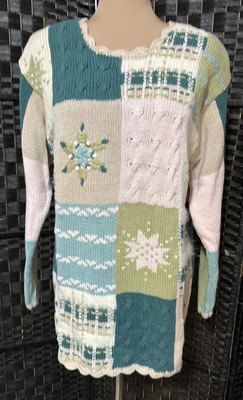 Vintage Sweater Women Medium Pastel Fair Isle Color Block Cottagecore Y2K Tunic