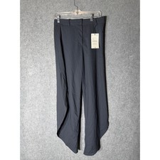 Zara Womens Navy Blue Pinstripe Tulip Hem Wide Leg Trousers Pants XS 8092/037