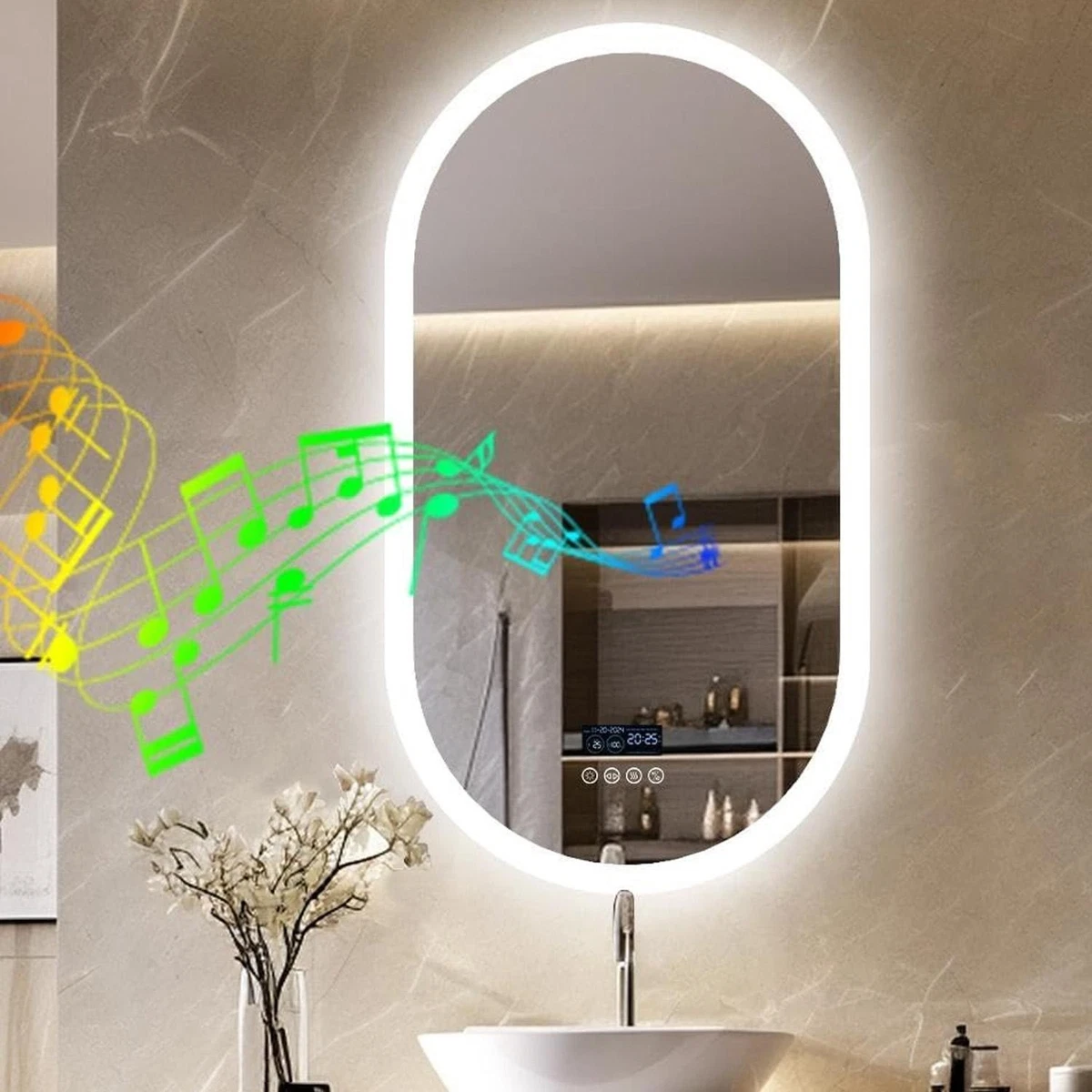 LED Badspiegel mit Uhr Touch Beschlagfrei Beleuchtung Wandspiegel 3 Lichtfarbe