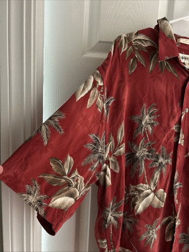 Camicia hawaiana Campia Moda uomo XL rosso marrone foglie di palma manica corta bottone - Foto 3 di 7