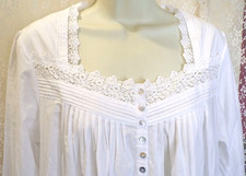 EILEEN WEST M Long 100 Cotton Lawn Nightgown long sleeve Gown Pockets WHITE NWT
