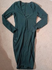 Express Womens Dress Small Green Long Sleeve V Neck Midi Flawed Stained AS IS