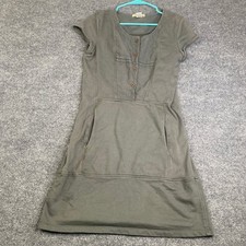 Prairie Underground Organic Cotton Button Front Pocket Mini Dress Green Large