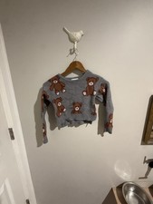 Colorful Planet Girls Grey Knit Teddy Bear Print Sweater Size S 7/8