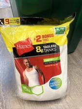 Hanes 8 Tagless Tanks Size XL White Comfortsoft