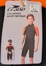 Crane Kids Shorty Wetsuit 5–6 Years –Black / Orange Surfing Swimming Summer BNWT
