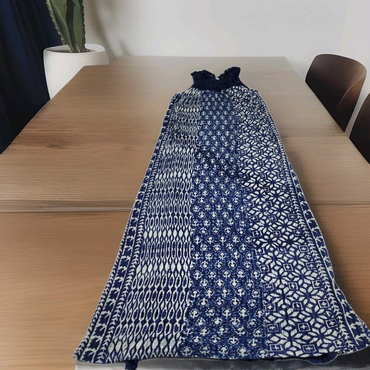 Lucky Brand Ladies Macrame Blue Yoke Lined Linen Blend Maxi Dress Womens  Size S | eBay