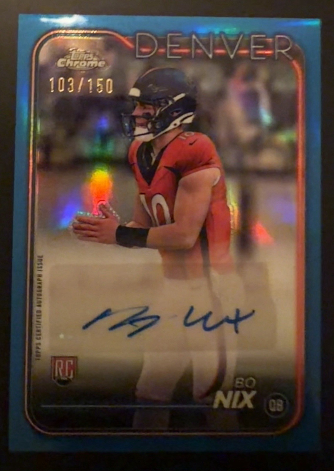 2024 Bo Nix Rookie Auto Topps Chrome /150 Blue Refractor #RA-BNI Rare RC