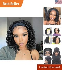 Headband Wig Deep Wave 12 Inch Human Hair Headband Wig Curly hair Glueless Human