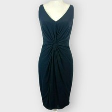 David Meister Little Black Dress Sleeveless Twist Front V Neck Knee Length 8