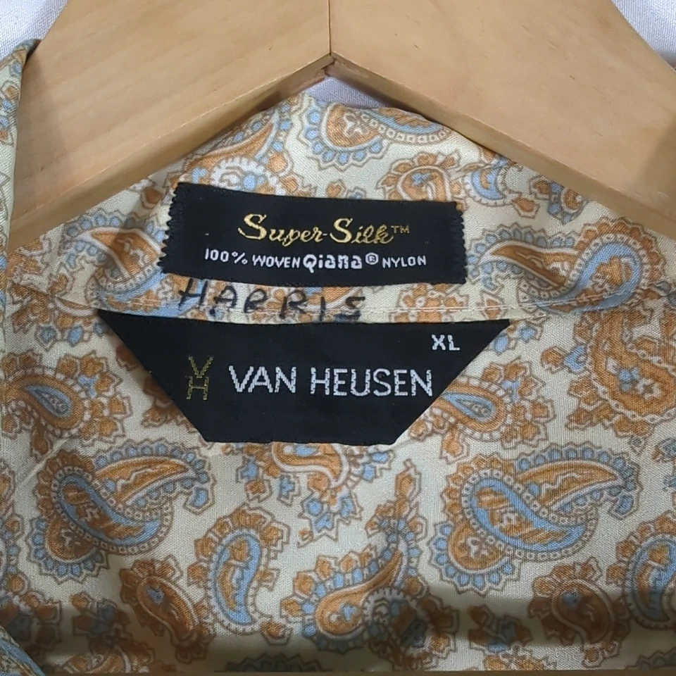 VAN HEUSEN Vtg 60s 70s Qiana Nylon "Super Silk" Paisley Hawaiian Btn SHIRT XL - Image 4 of 4