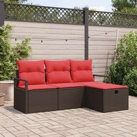 Vidaxl Gartensofa-Set Mit Kissen Mit Speicher 4 Pcs Braun Poly-Rattan Neu