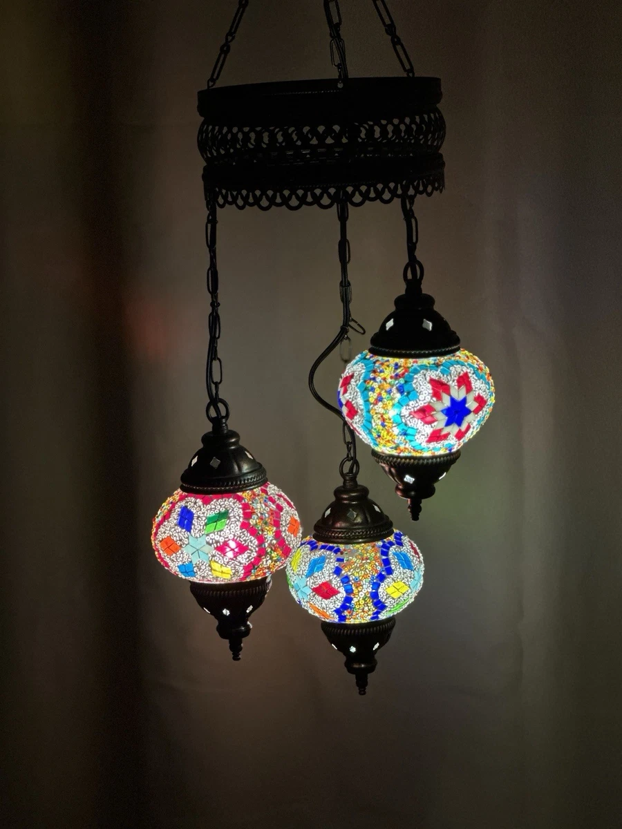 Lámpara Colgante Turca Marroquí De Mosaico De 3 Luces, Estilo Boho