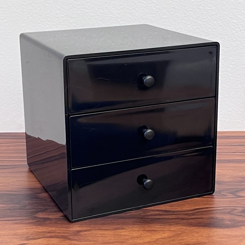 Vintage InterDesign MCM Black Plastic 3 Drawer Storage Desk Cabinet Cube 6.5"