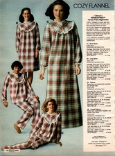 Sears Vintage Catalog Page Ad Cozy Flannel Nightwear Tartan Plaid 1970s