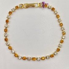 Vintage Y2K Gold Tone Amber Topaz Clear Rhinestone Alternating Tennis Bracelet