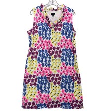 Talbots Dress Womens 14 Multicolor Floral Sleeveless Cotton Eyelet Lined Summer