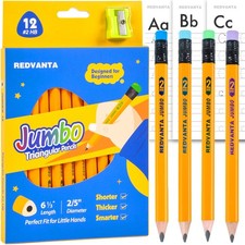 12 PCS Pre Sharpened Jumbo Pencils 2 Triangular Fat Eraser Kids Toddler