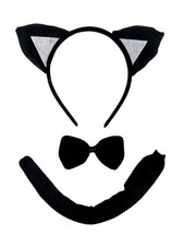 Black Cat Headband Ears  Tail, Kid or Adult Costume Accessories Set Individual